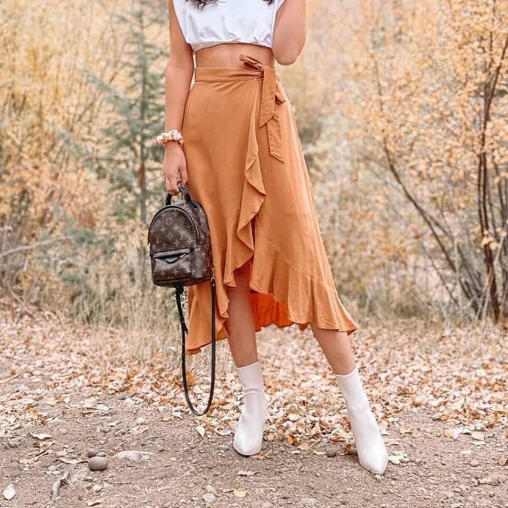 NWT Petal & Pup Tiffy burnt orange ruffle wrap midi skirt US 12 - Picture 1 of 2